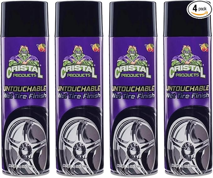 Cristal Products Untouchable Tire Shine Spray – Long-Lasting Wet Tire Finish for Deep Gloss & Protection – Waterproof Tire Shine, Easy Application, Premium Tire Cleaner Shine 8oz (4PK)