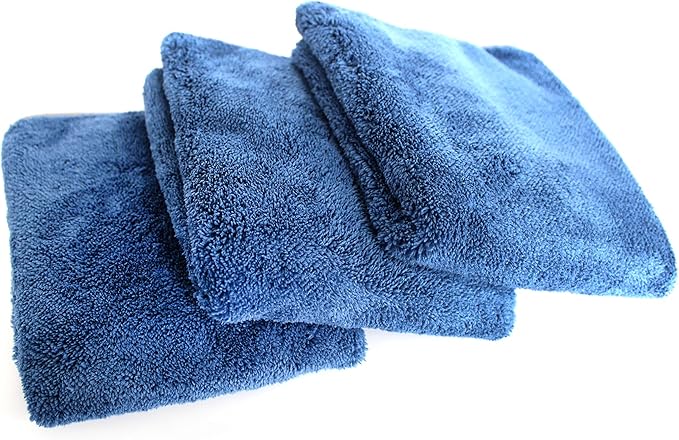 Maxshine 16”x24” Universal 3-Pack Dark Blue Microfiber Towel - 600GSM Ultimate Crazy with Silver Silk Border - Rinse-Free, Scratch-Free Drying Towels for Cars - Perfect for Car Detailing