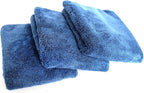 Maxshine 16”x24” Universal 3-Pack Dark Blue Microfiber Towel - 600GSM Ultimate Crazy with Silver Silk Border - Rinse-Free, Scratch-Free Drying Towels for Cars - Perfect for Car Detailing