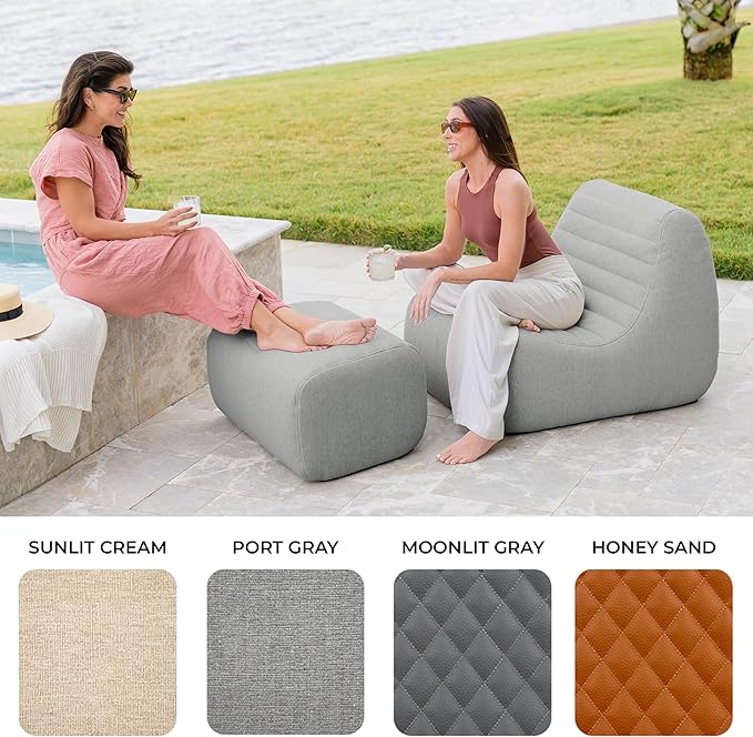 Big Joe Solvana Outdoor Ottoman, Performance Linen Weather-Resistant Fabric, Ottoman Only, Port Gray