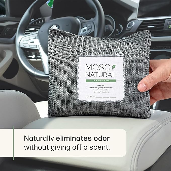 Moso Natural Charcoal Odor Absorber for Cars (2 Pack) 300g Bamboo Charcoal Air Purifying Bag, Unscented Odor Eliminator, Lasts Up to 2 Years, HGTV Editors’ Pick
