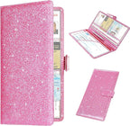 RSAquar Car Registration & Insurance Holder - Leather Glove Box Organizer, Cool Accessories for ID, Driver's License Cards & Docs, Men & Women, Pink Glitter