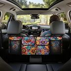 Boho Floral Flowers Backseat Trunk Organizer for Car Dahlia Hanging Cargo Bag Sturdy Trunk Storage Bag with 4 Storage Bags and 3 Adjustable Buckles