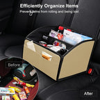 Car Storage Organizer [2025 UPDATED] Leather Car Caddy Basket for Front Seat Floor Back Seats Metal Handle 6 Compartments Adjustable Strap Buckles Slip-Resistant (Beige)