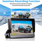 eRapta Wireless Backup Camera System AWX101, Stable Signal 10'' HD with Quad Split Monitor Recording, IP69K Rear View Camera for Truck Trailer Van etc