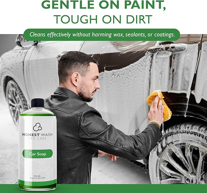 Honest Wash Car Wash Soap High Sudsing Concentrated Formula for Dirt and Grease Removal | Safe for All Vehicle Surfaces | Adjustable Dilution Ratios | Made in the USA (32oz)