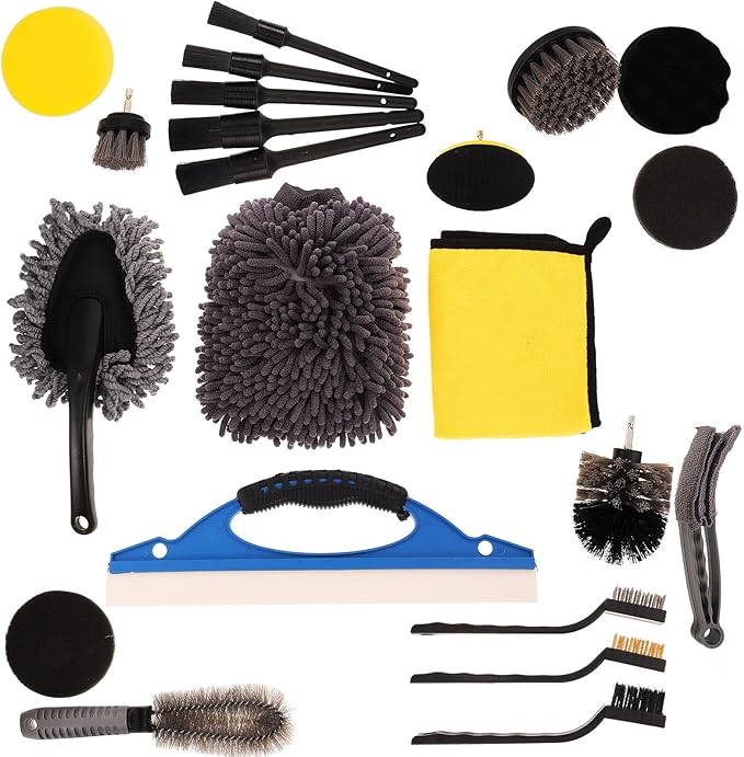 Roleader 23pcs Car Wheel Cleaner Brush Set with Tire and Rim Detailing Brushes, Car Interior Duster and Polisher Kit for Automotive Wheel and Interior Cleaning