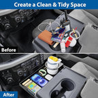 All Metal Front Center Seat Headrest Organizer Compatible with 2011-2025 2026 Ford F150 F250 F350 F450 F550 F650 Accessories, Compartment Tray Container Storage Box with Cup Holder(Jump Seat Only)