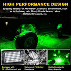 Nicoko 4Pods Pure Green LED Rock Lights 72w high Power Rock Lights Neon Underglow Light for Car Trucks ATV UTV SUV Boat Underbody Glow Trail Rig Light IP68 Waterproof