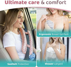 Zomaple Mastectomy Recovery Pillow with Strap, Swirly Gel Pack, Seat Belt Cover & Shower Lan – Post Mastectomy Must Haves, Breast Augmentation/Reduction & Mastectomy Recovery Supplies – Washable Cover