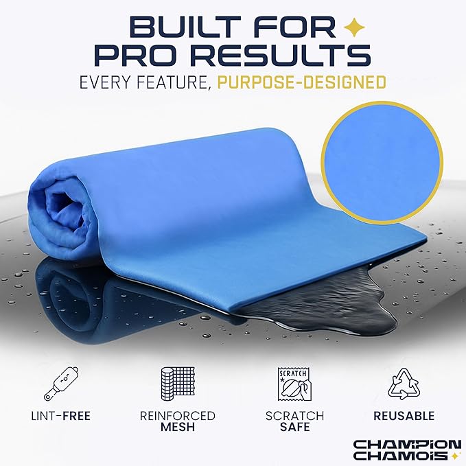Premium Large Shammy Towel for Car - 2pk Pack (26"x17") - Super Absorbent, Soft, Streak-Free, Scratch-Free Cloth for Cars, Boats, Home - Long Lasting Chamois Towel + Hanging Storage Tubes (Blue)