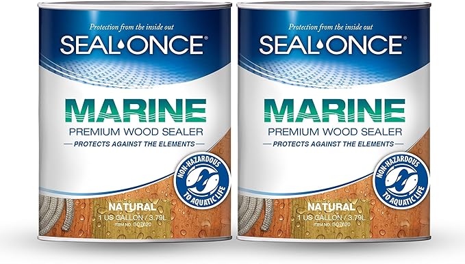 SEAL-ONCE Marine Ready Mix - 2 Gallon Penetrating Wood Sealer Waterproofer & Stain (Natural). Water-Based, Ultra-Low VOC Formula for high-Moisture Areas to Protect Wood Docks, Decks & Piers.