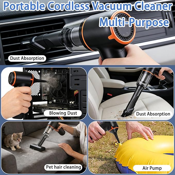 Car Vacuum Cleaner Portable Cordless with 6000PA Suction, Mini Handheld Vacuums Cleaner with Air Duster and Blower, High Power Hand held Cleaners for Car, Home, Office, Pet Hair, Keyboard