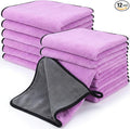 Tallew 12 Pcs Microfiber Towels for Cars, 800 GSM Plush Drying Cleaning Cloth Bulk, 16 x 16 Inch Thick Absorbent Wash Detailing Towels for Car Polishing, House, Kitchen Cleaning(Purple)