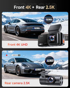Dash Cam Front and Rear: 4K+2.5K Dash Camera for Cars - Dashcam Built-In WiFi APP Control 64GB Included 3.39" Touchscreen 24H Parking Monitor WDR Night Vision Loop recording Collision Detection(X5)