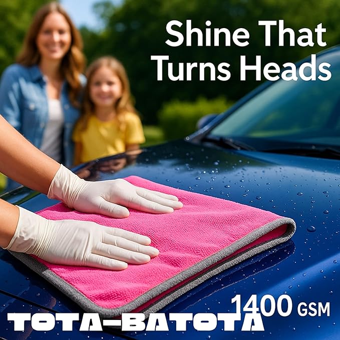 Microfiber Car Drying Towel 36"x24" – 1400 GSM Twisted Yarn, Ultra Absorbent, Scratch-Free, Machine Washable – Bonus 12"x12" Detail Towel, Pink/Gray