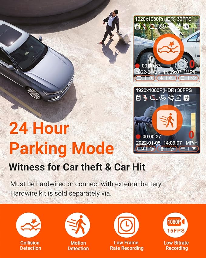 Vantrue E1 Lite 1080P Dash Cam, Mini Car Camera with Night Vision, 60fps Dash Cam with GPS and Speed, Wi-Fi APP Control, Loop Recording, Voice Control, 24H Parking Mode, Support 512GB