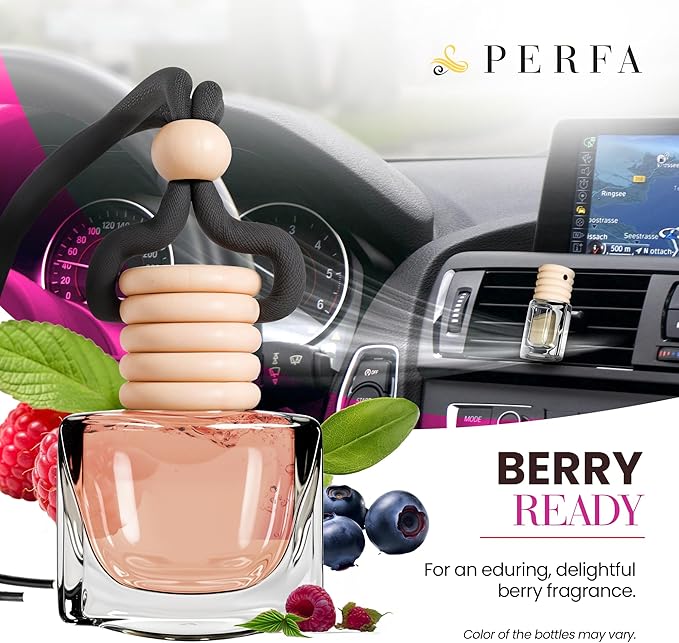 Berry Cherry Car Air Freshener | Hanging Car Freshener with Vent Clip | Cherry Fragrance Diffuser, Slow-Release Aroma Technology, Adjustable Scent Intensity | Scented Interior Accessories by Perfa