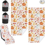 Hahafelt 2 Pack Car Seat Towel Covers with Storage Bag, 63 x 32 Inch Universal Non Slip Waterproof Sweat Protector for Car Truck, Gym Swimming Running, Machine Washable (Pumpkin Pine Cones)