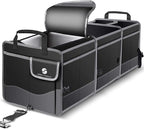 Trunk Organizer with Cooler, Collapsible Trunk Storage Container with Non Slip Bottom Strips, Large Multi-Compartment Waterproof Car Trunk Organizer Groceries for Vehicle Sedan, Suv, Truck,Van(Black)