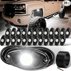 YONEDA 24 Pods White Rock Lights 6000K 9LED Ultra Bright LED Underglow Lights IP68 Waterproof for Trucks SUV UTV ATV RZR Car Boats Pickup Motorcycle with 39.37ft Extension Wire