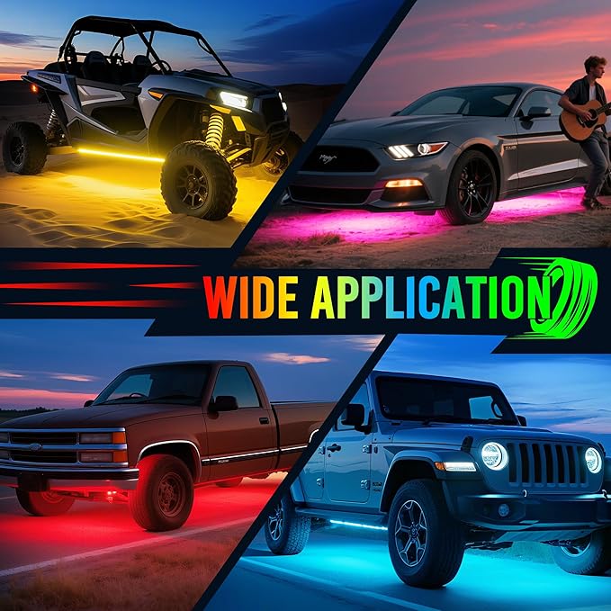 MICTUNING U8 RGB Underglow LED Light Bar, Dual Remote Control, Multicolor Underbody Light Strip with Aluminum Housing, Car SUV Exterior Neon Accent IP68 Waterproof, 8pcs