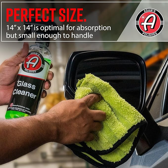 Adam's Polishes Microfiber Glass Cleaning Towel - Two Sided, Streak Free Glass Cleaning Towel - Soft Satin Stitched Edges 540 GSM (12 Pack)