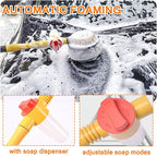 Car Wash Brush with Hose Attachment, 360 Spin Car Wash Brush with Soap Dispenser, Soft Bristle Car Cleaning Brush Mop Scrub Brush, Flow Through Car Washing Brush Kit Long Handle (Yellow)