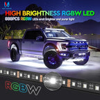 MICTUNING N8 RGBW Underglow Chasing Lights for Car with Remote & Key Fob Dual Control, IP68 Waterproof Rigid Aluminum LED Light Bar, Exterior Neon Accent Underbody Light Kit Multicolor Mode