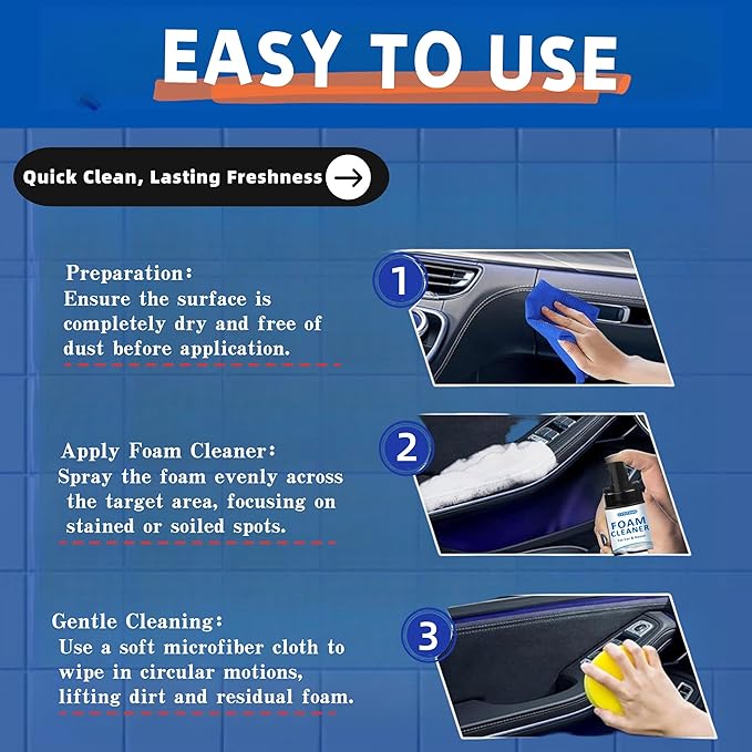 Multipurpose Car Interior Foam Cleaner for Seats, Carpets & Dashboard – Deep Cleaning Formula for Fabric, Leather, Plastic Surfaces | Car Detailing Kit & Upholstery Cleaner (5.1Oz/150ML)