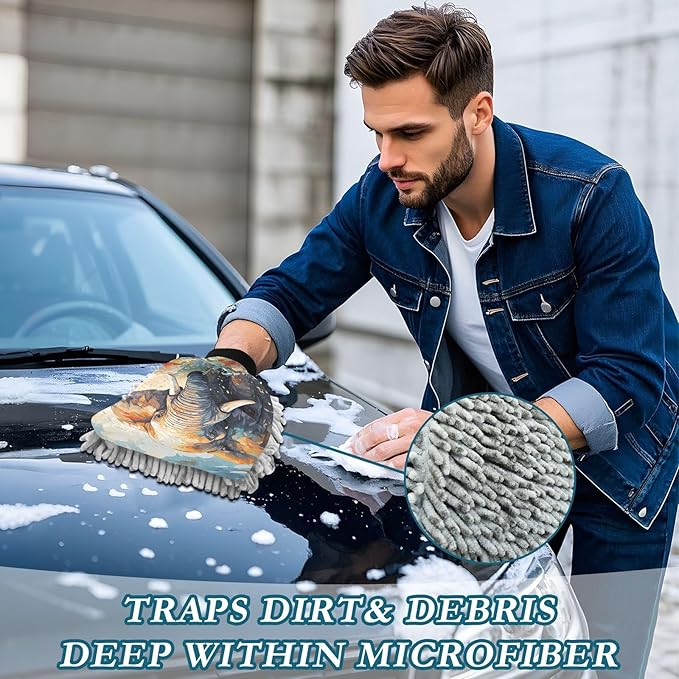 ALAZA Elephant in Forest Car Wash Mitt Scratch Free, 2 Pack Absorbent Microfiber/Chenille Washing & Drying Mitts, L