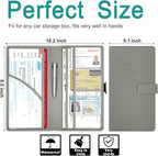 RSAquar Car Registration & Insurance Holder - Leather Glove Box Organizer, Cool Accessories for ID, Driver's License Cards & Essential Documents, Men & Women, Gray