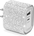 Aolcev for iPhone Charger Fast Charging Bling 2 in 1 USB A USB C Charger Block 25W Type C Fast Charging Blocks for iPhone 17 16 15 14 13 iPad Bling USB C Adapter for Galaxy S26 S25 Rhinestones Sliver