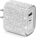 Aolcev for iPhone Charger Fast Charging Bling 2 in 1 USB A USB C Charger Block 25W Type C Fast Charging Blocks for iPhone 17 16 15 14 13 iPad Bling USB C Adapter for Galaxy S26 S25 Rhinestones Sliver