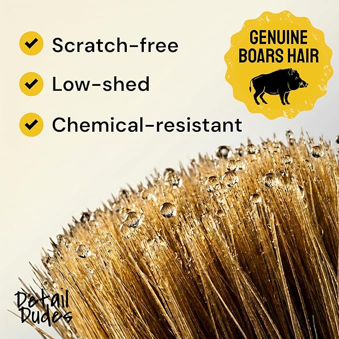 Detail Dudes Car Detailing Brush Set 3-pc - Scratch-Free Boars Hair for Interior and Exterior Work - Pro Quality Car Cleaning Brush Kit for Leather Seats, Dashboards, Wheels, Grills and Paint