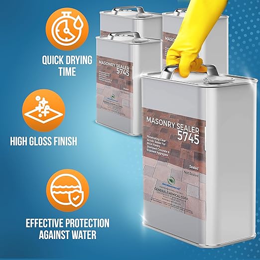 DeckGeneral High Gloss Masonry Sealer 5745 - Heavy Duty Outdoor Concrete Sealer - Multi-Purpose Acrylic-Based Waterproof Coating for Bricks, Mortar, Patio, Stairs, Walls, Pavement -Case of 4(1 Gal)