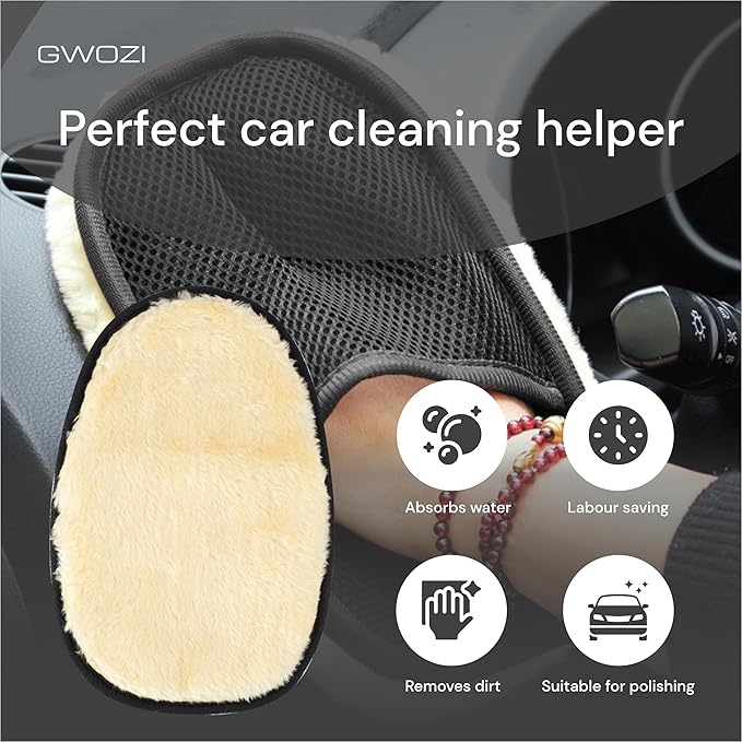 Car Wash Mitt Scratch Free - Wool Wash Mitts for Car Washing & Polishing Waxing - Soft Car Wash Glove, Lint Free - Car Washing Mitts, Detailing