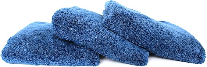 Maxshine 16”x24” Universal 3-Pack Dark Blue Microfiber Towel - 600GSM Ultimate Crazy with Silver Silk Border - Rinse-Free, Scratch-Free Drying Towels for Cars - Perfect for Car Detailing