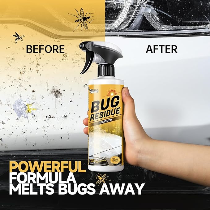 Bug Remover for Cars Exterior - Tree Sap Remover for Car, Quickly Dissolves Bird Poop, Water Spots, Resin & Grease - Safe on Paint, Glass, Chrome & Rubber, Microfiber Towel for Easy Cleaning, 16 fl oz