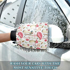 Qilmy Mushroom Fern Pattern Microfiber Chenille Car Wash Sponge Scratch Free Car Wash Mitt Absorbent Mitt Sponge for Trucks SUVs Car Washing Home Cleaning, Large