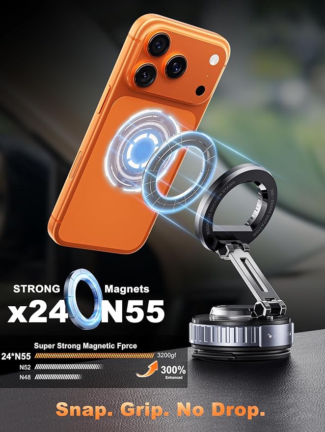 Snanlen 2026 Upgraded Car Phone Holder for Magsafe [108LBS Strongest Suction] 360° adjustable vacuum magnetic phone holders, cell phone car mount for iPhone 17 Pro Max 16 15 14 13 Air Plus (Rose Gold)