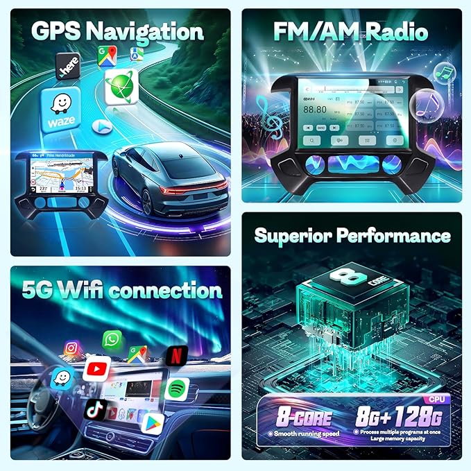 13.1" 8Core 8+128G Car Radio for Chevy Silverado GMC Sierra 2014-2018,5Ghz WiFi Android 13 2K Screen Radio Wireless CarPlay Android Auto BT DSP 48EQ Backup Camera Mic,Black