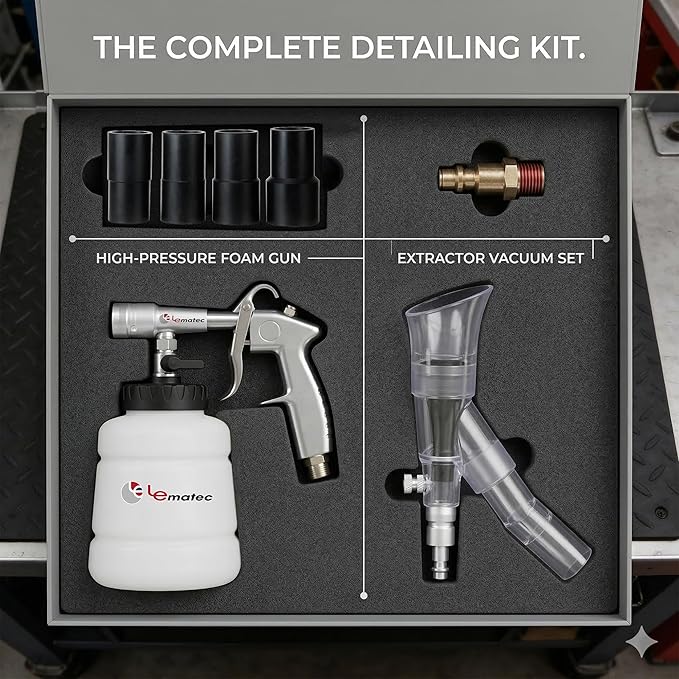 LE LEMATEC Car Wash Equipment: High Pressure Foam Cleaning Gun, Extractor Vacuum Set, Stainless Nozzle for Automotive Detailing, Carpet, Upholstery, Surface Cleaning (LE-WT-0100SB)