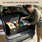 Trunk Organizer with Lid for Car Foldable Storage Box Heavy Duty PU Leather Cargo Organizer for SUV Sedan Waterproof (Red, Large)