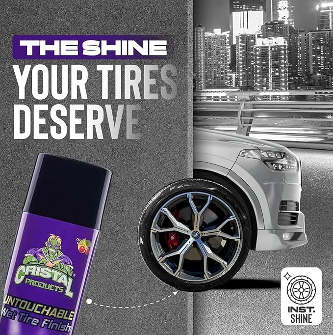 Cristal Products Untouchable Tire Shine Spray – Long-Lasting Wet Tire Finish for Deep Gloss & Protection – Waterproof Tire Shine, Easy Application, Premium Tire Cleaner Shine 8oz (4PK)