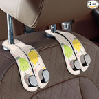 CoBak Purse Hook for Car - Universal Premium Stitched Leather and Aluminum-Magnesium Alloy Double Car Seat Back Storage Hook for Purses, Handbags, Bags (2 Pack),Fruit Play