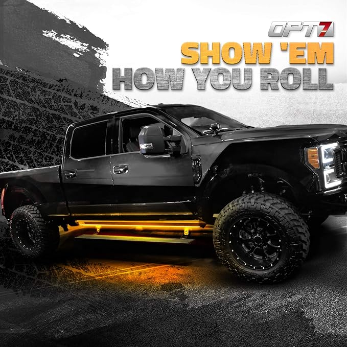 OPT7 Sidekick 86" Running Board Lights 2PCS LED Strips w/Amber Turn Signal Side Marker, DRL, White Courtesy Light for Extended Crew Cab Trucks Pickup Trailer - Truck Decorations