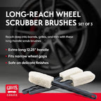 Griot's Garage Long-Reach Wheel Scrubber Brushes for Car Detailing Wheels, Tires, and Grillework, Exterior Auto Detail Products and Supplies, Set of 3, 12 1/4" Long, 15736