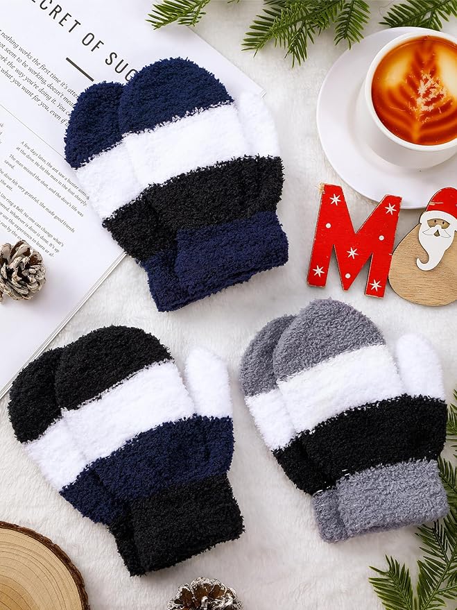 SATINIOR 3 Pairs Toddler Mittens Kids Winter Warm Gloves Baby Soft Stretch Mittens for Boys Girls Children