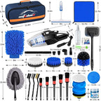 AUTODECO 37Pcs Car Detailing Brush Set, Car Detailing Kit, Auto Detailing Drill Brush Set, Car Detailing Brushes, Car Wash Cleaning Tools Kit with Car Vacuum for Interior, Exterior, Wheels, Blue